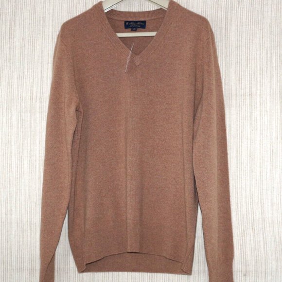 NWT Brooks Brothers Cashmere Beige V Neck Cashmere Mens Pullover Size:S